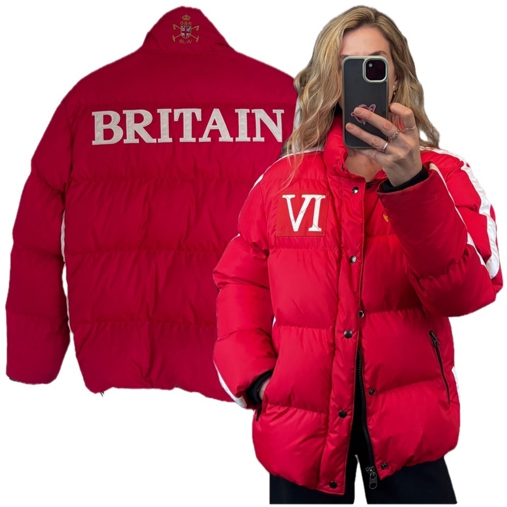 Polo Ralph Lauren RL Britain Snow Ski Cup IV Red White Stripe Down Puffer Jacket